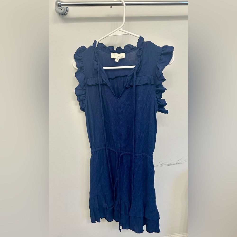 Navy Blue Ruffled Sleeveless Dress